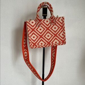 Red and Cream Geometric Patterned Tote Bag